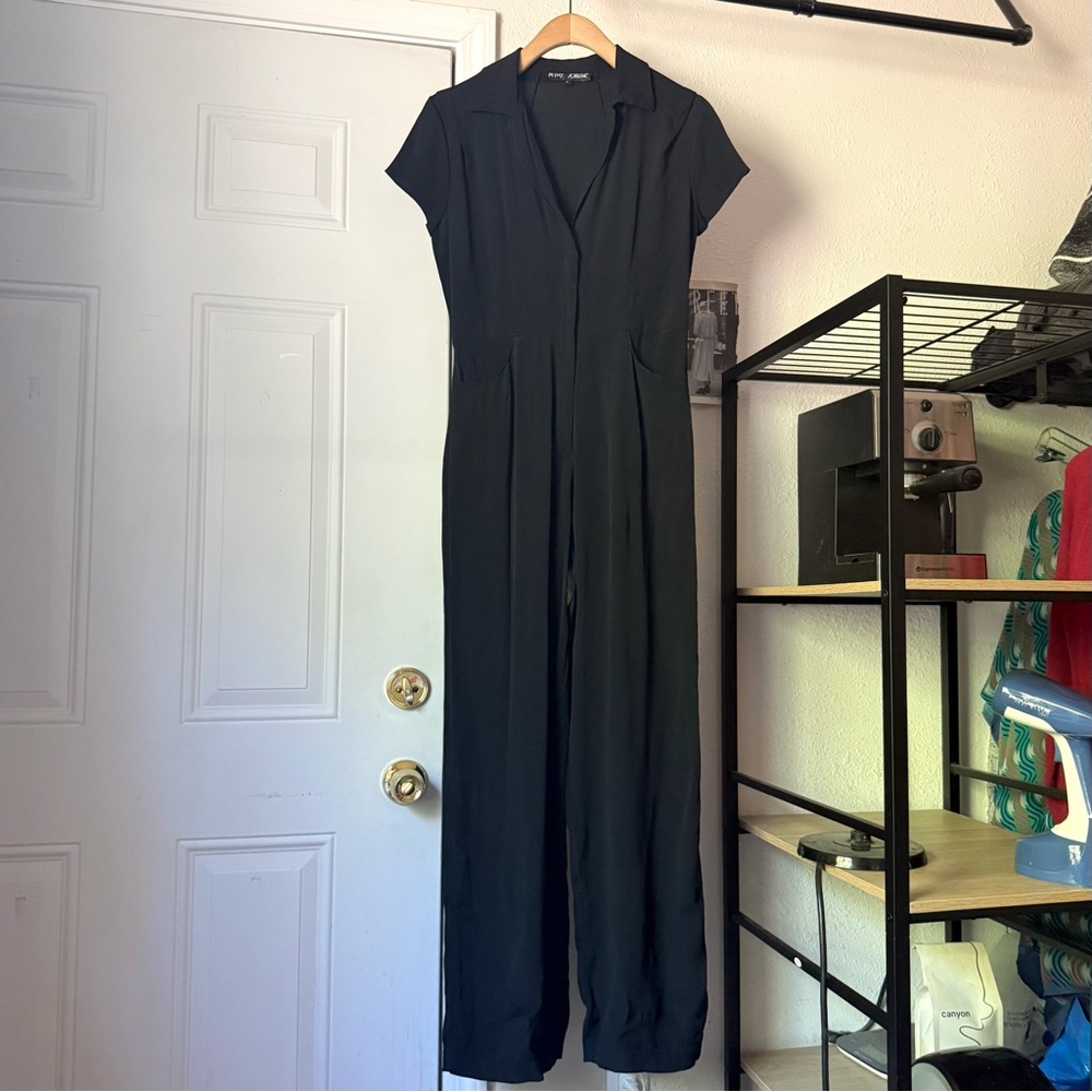 BETSEY JOHNSON vintage black zip up short sleeve straight‎ leg jumpsuit
